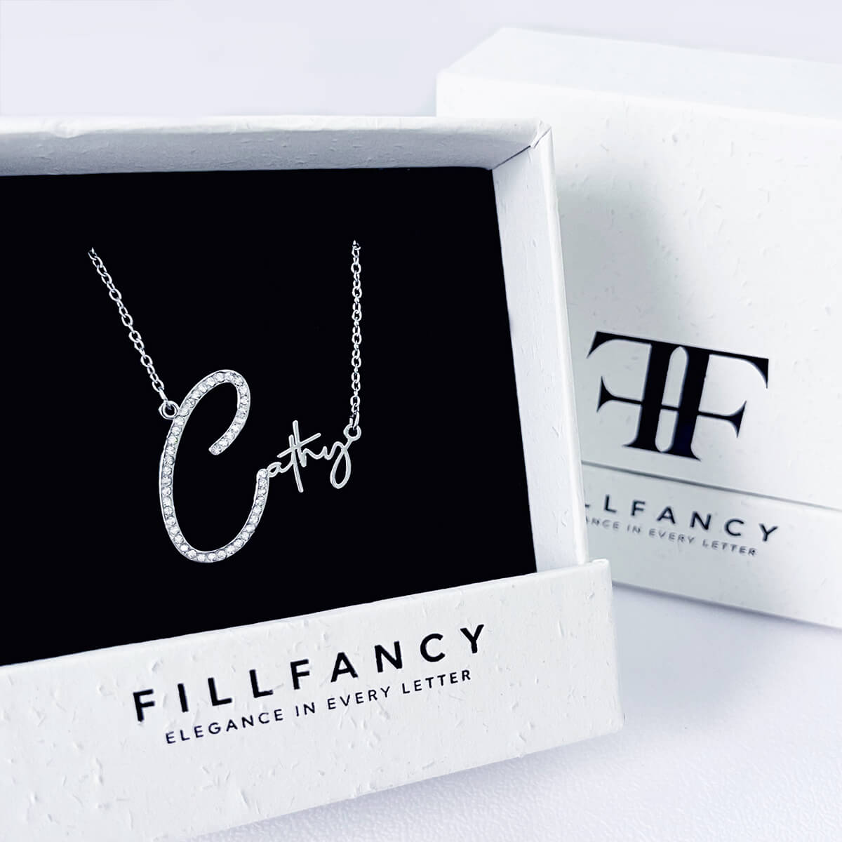 FillFancy™ - Personalized Script Font Diamond Initial Necklace