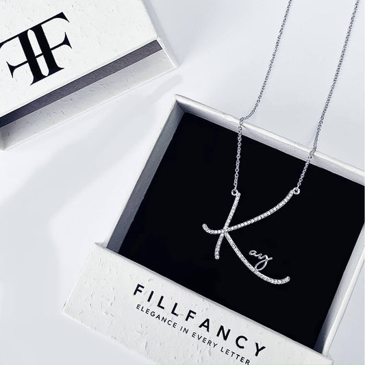 FillFancy™ - Personalized Script Font Diamond Initial Necklace